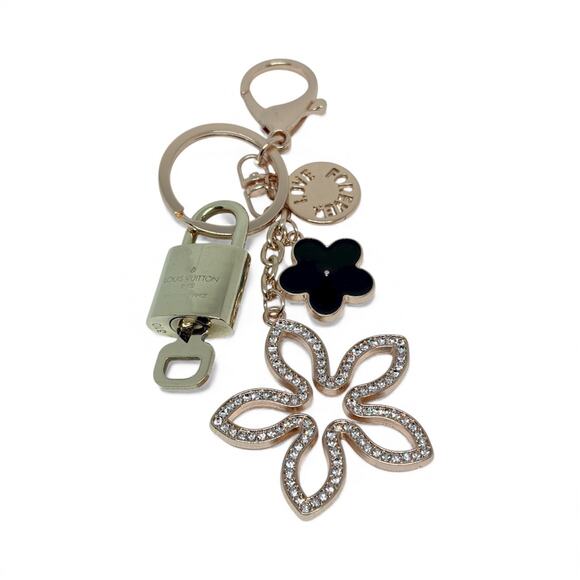 Louis Vuitton Lock & Key #310 | Floral Charm Keychain | Black & Rhinestone - Picture 5 of 6